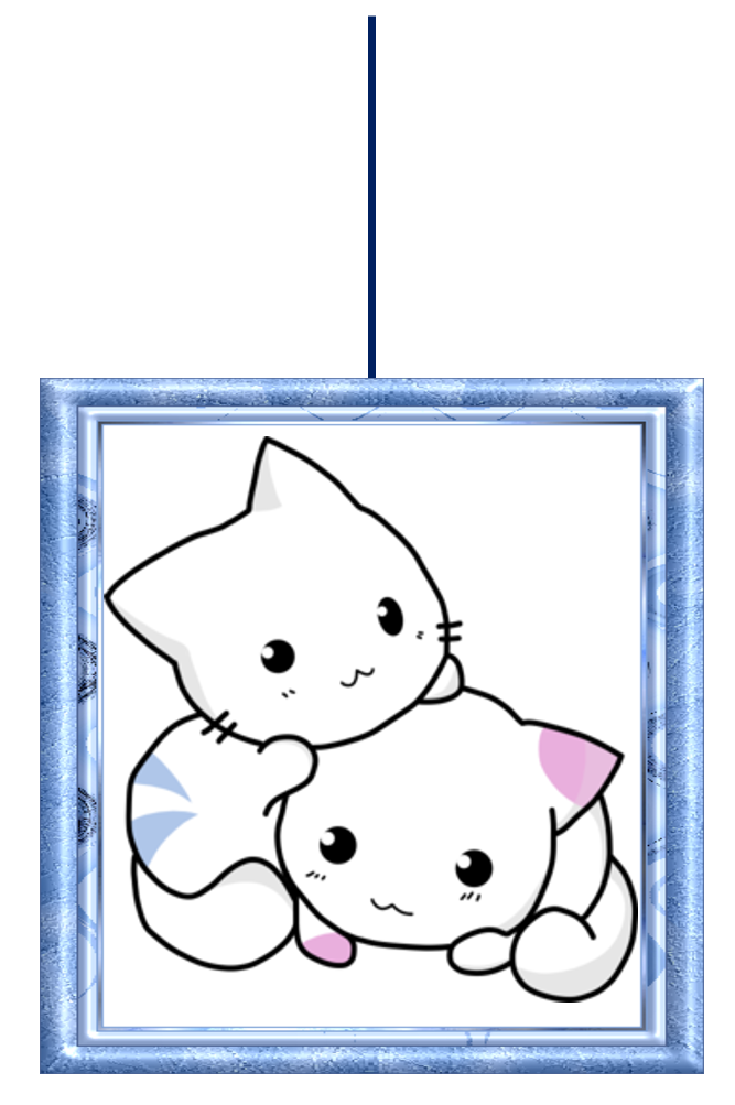 A representation of a system with two cats hanging in a box from one vertical string in the center.