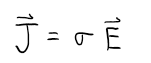 The current density is equal to the conductivity multiplied by the electric field. Or, J vector is equal to sigma multiplied by E vector.