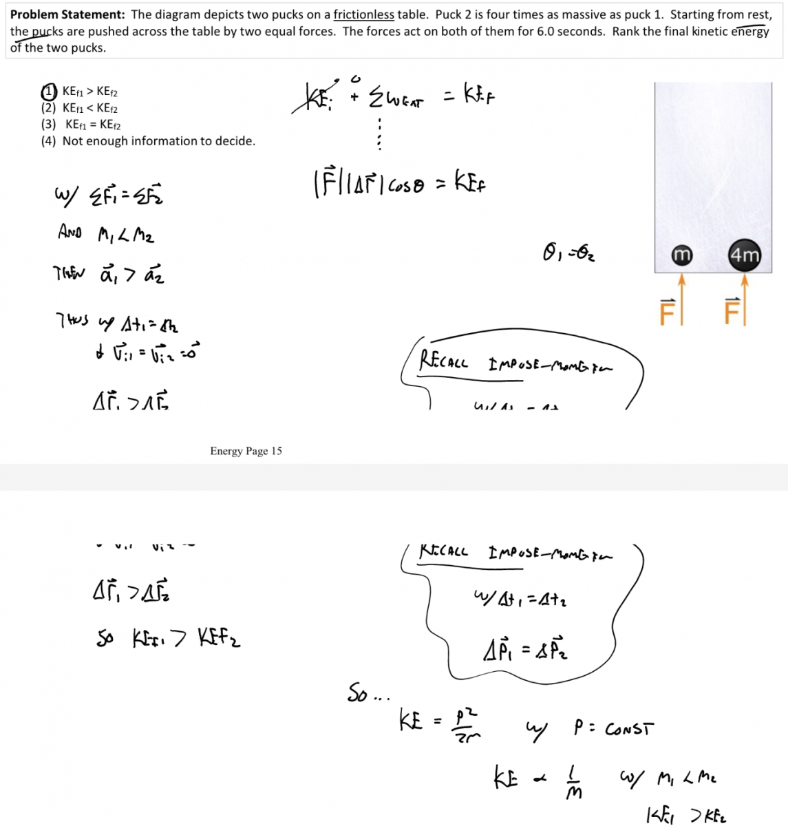 Different mass pucks worksheet solution